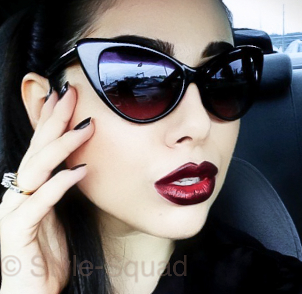 Vintage Cat Eye Sunglasses | 1940s 1950s | Black Multi | Pinup Rockabilly PinUP CAT Eye Black Glossy NIKITA Rockabilly Women Big  main image 3