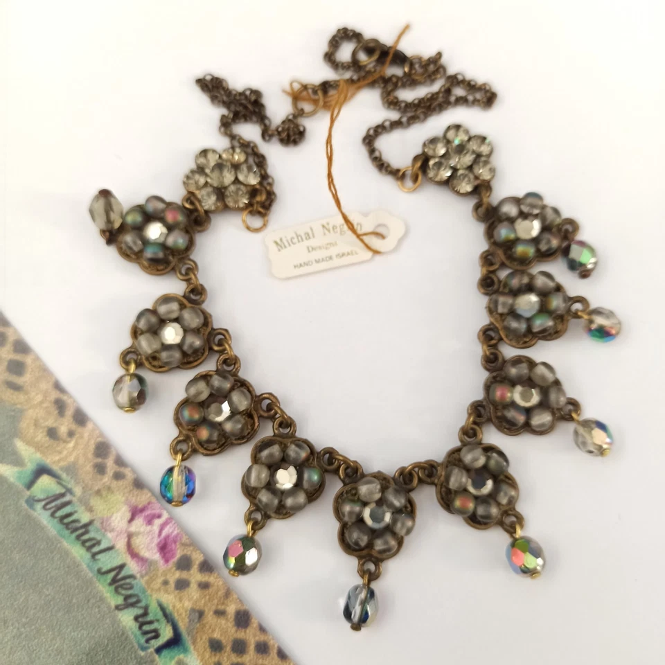 Michal Negrin ожерелье винтажный серый цветы люстра нагрудник бисер AB кристаллы винтажный - Изображение 3 из 4