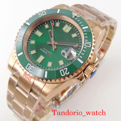 40mm Gold Plated Green Dial Sterile NH35A Automatic Mens Watch Sapphire Crystal