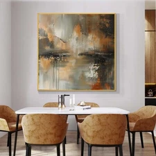 Yellow Abstract Wall Art Handmade Oil Painting On Canvas Living Room 24in