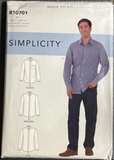 Simplicity R10701 Men's Classic, Modern & Slim Fit Shirt Sz 44-52 UNCUT S8753