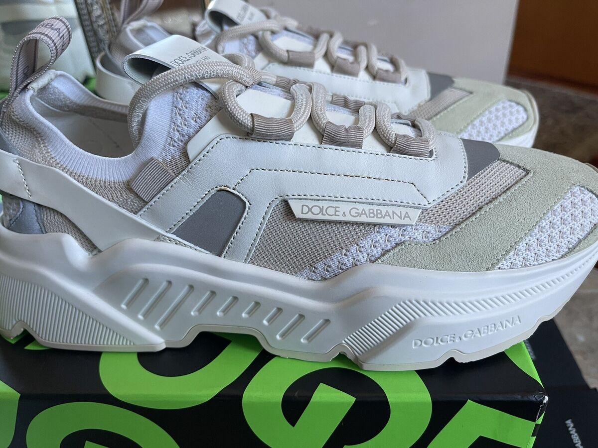DOLCE & GABBANA White Beige Stretch Mesh Leather Daymaster DOLCE & GABBANA White Beige Stretch Mesh Leather Daymaster