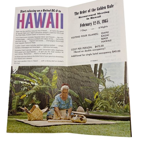 Folleto de la gira vintage de Hawaii Order of the Golden Rule 1965 United Airlines Leis - Imagen 4 de 5