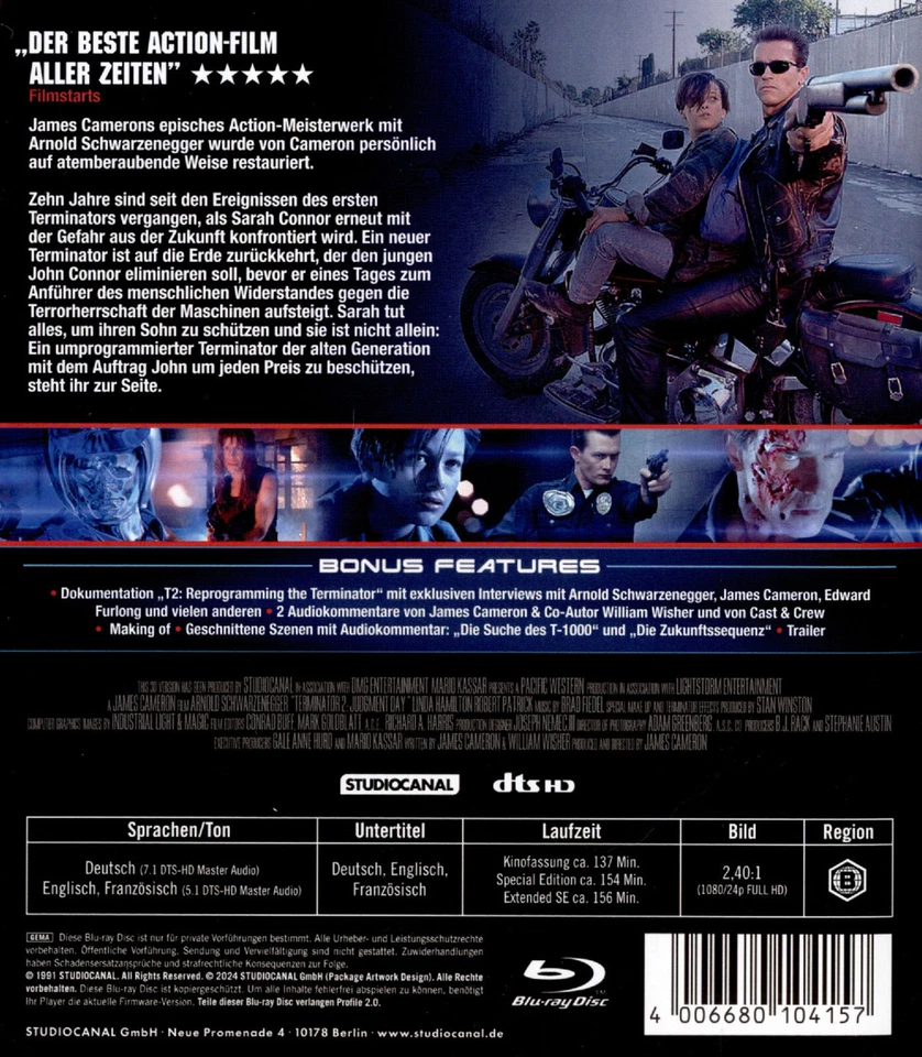 Arnold Schwarzenegger Terminator 2 Tag Der Billing Restored 4K Blu-Ray New - Image 2 of 2