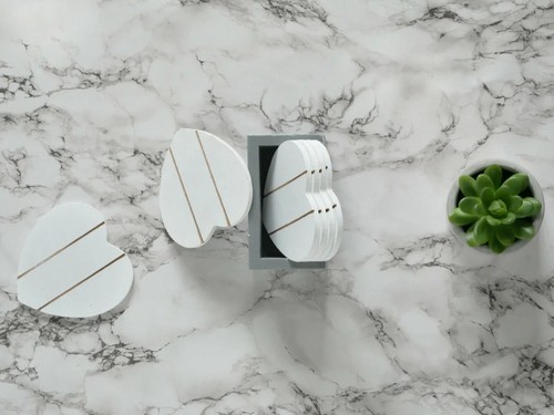 6pc Grey Wooden Heart Coasters & Holder Vintage Shabby Chic Rustic Coffee Cups - Picture 11 of 24