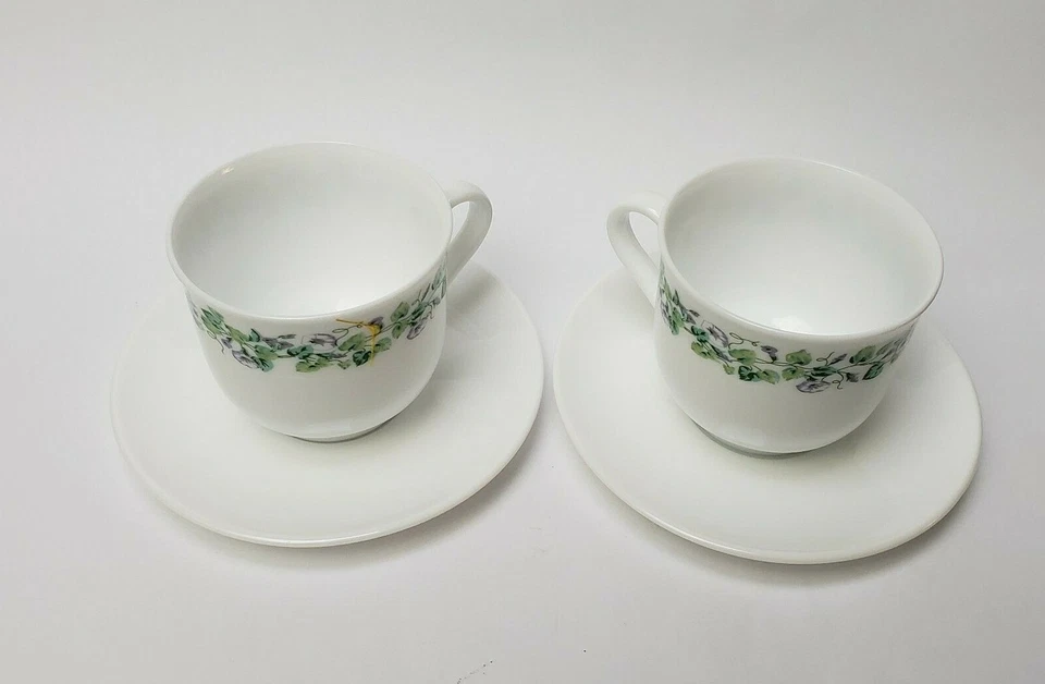 Martha Stewart日常咖啡茶杯茶碟 (2) 白色 绿色 法国 — 第 3/4 张图片