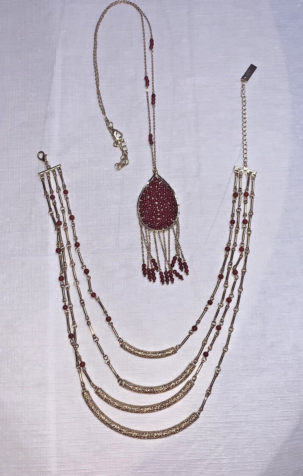 lot / bundle multi-layer statement necklace red s… - image 2