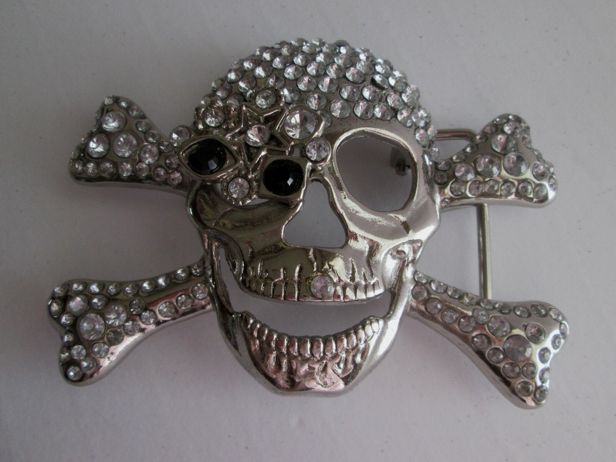 SKULL & CROSSBONES Jeweled BELT BUCKLE New LARGE Pirate  display picture 2