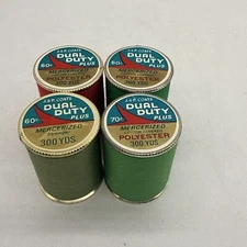 (4) J & P Coats Dual Duty Plus Spool Mercerized Sewing Thread -Vintage New