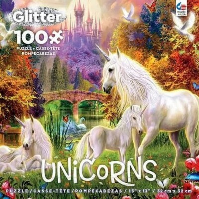 Ceaco Glitter Rainbow Unicorns Puzzle 100 pieces Jigsaw 13x13 