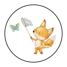 30 CUTE FOX AND BUTTERFLY STICKERS ENVELOPE SEALS LABELS 1.5" ROUND