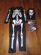 HALLOWEEN    SKELETON Costume Boys' Size XL Fits Like Size 10 Suit Gloves Mask