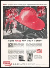 1958 E. D. Bullard Sausalito California Hardboiled Fire Helmet Gas Mask Print Ad
