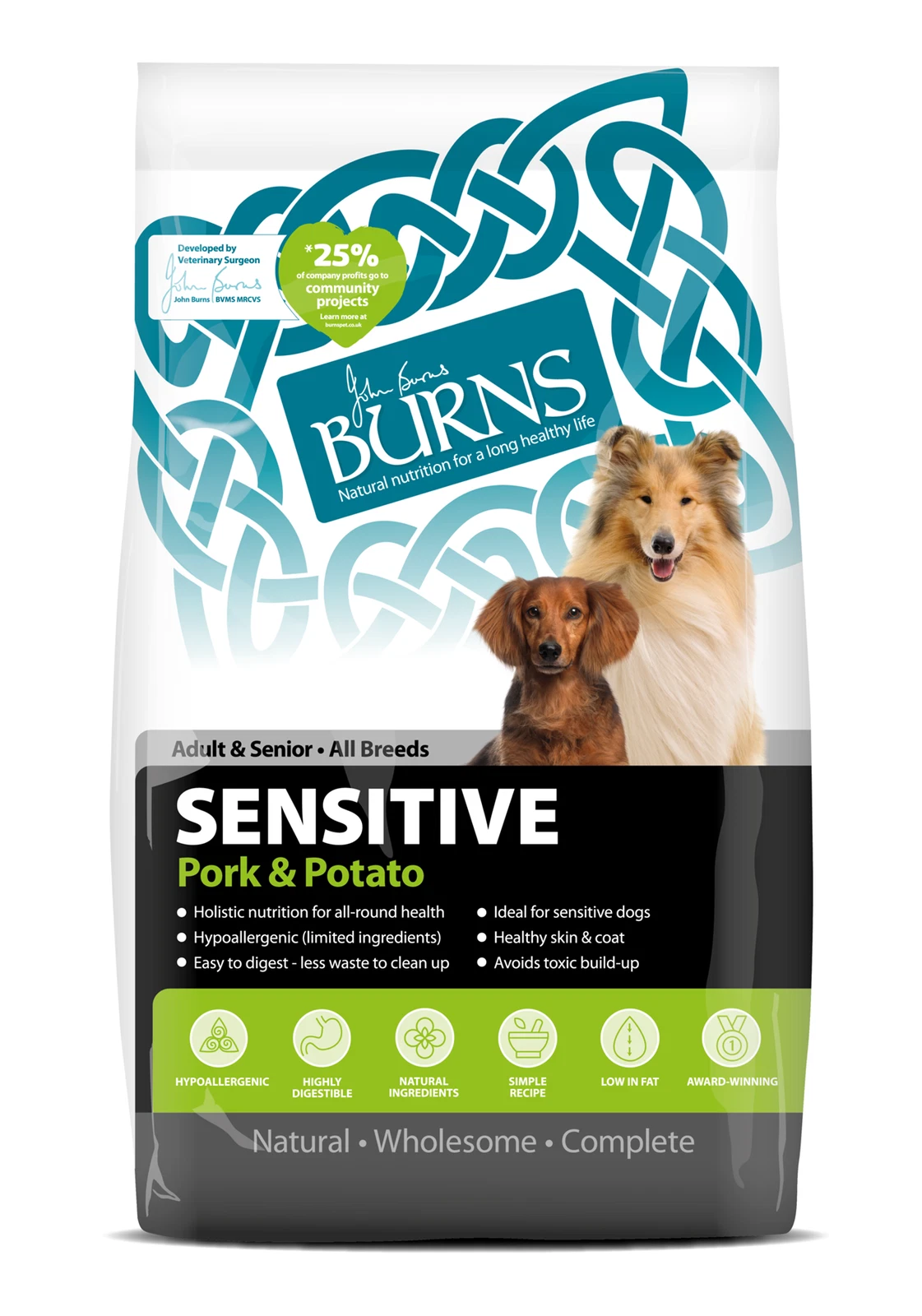 Burns Sensitive Adult Pork & Potato Dry Dog Food Hypoallergenic Wheat Free