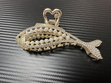 NWOT Fish Bone Rhinestone Fish Design Hair Claw Clip Metal Golden Color