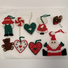 Handmade Needlepoint Christmas Ornaments Lot of 9 Holiday Decor Vintage Look