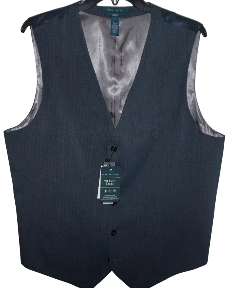 Perry Ellis Mens Vest Tall XLT Slim Fit Stretch Slate Gray Striped NWT V-62 - Image 3 of 4