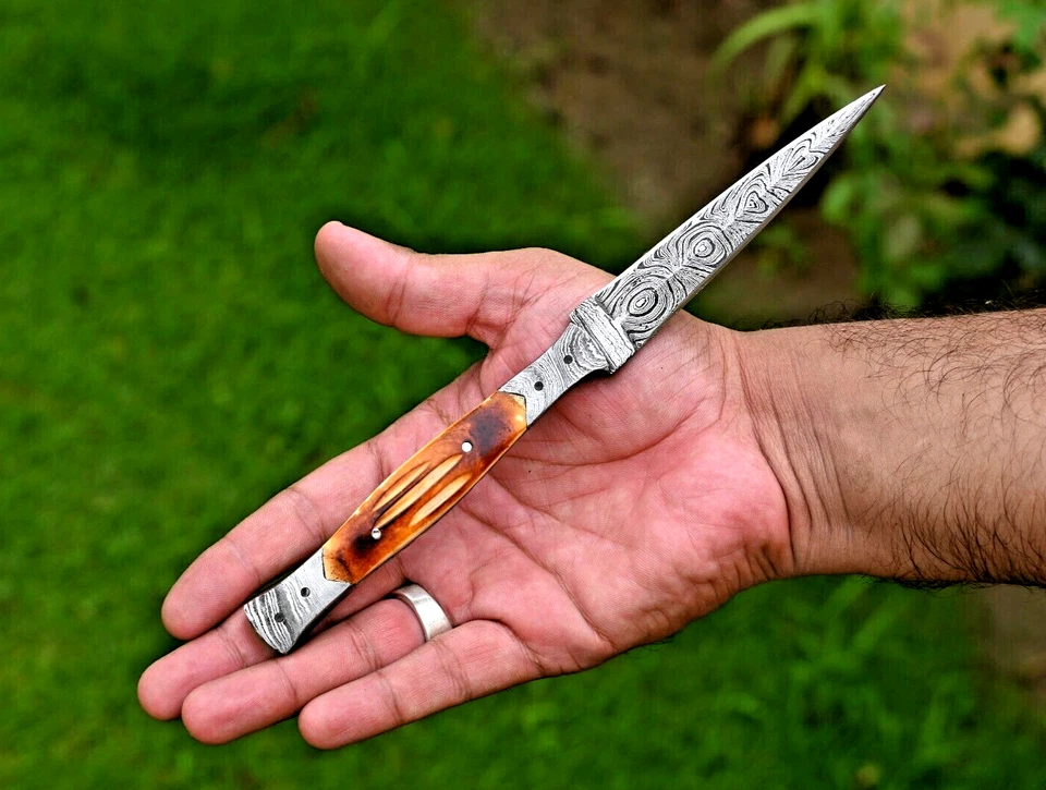 Custom Made Damascus Hunting Boot Knife - Hand Forged Damascus Steel Blade 2842 - Image 3 of 4