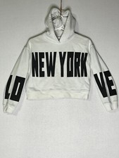 Zara White Cropped Pullover Hoodie New York Long Sleeves Womens Size 11-12