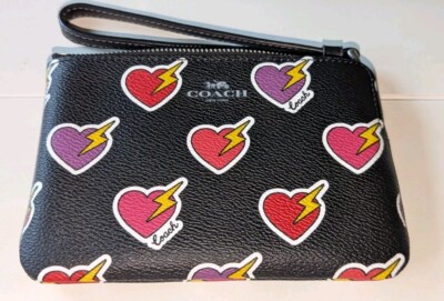 COACH Corner Zip Wristlet Heart Lightning Bolt Print CW857 Silver