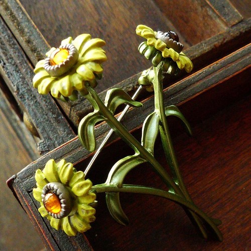 Broche vintage esmaltado girasol alfileres antiguos de flores broches mujer fiesta joyería - Imagen 7 de 12