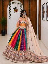 Cream Indian Lehenga Choli Heavy Muslin Cotton Ethnic Ready to Wear Dress