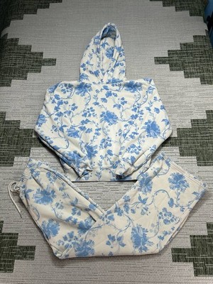 Abercrombie & Fitch Pajamas Womens Small Blue White Floral Cotton Blend Fleece 