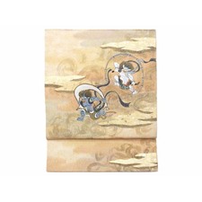 Authentic Fukuro obi formal sash with Yuzen dyeing and gold leaf processin...