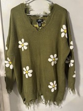 Just Polly New York Sweater Women L Multicolor Pullover V-Neck fringed Boho