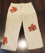VTG Y2K New York  Company Floral Capri Sweatpants Cream Cotton S 2000s