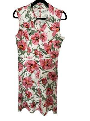 T Tahari  Hibiscus Pink and Green Linen Sleeveless Floral Dress Varies NWT
