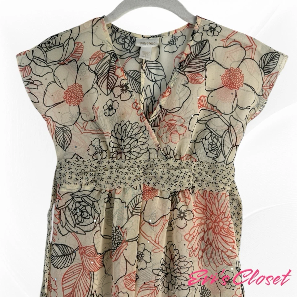 Limited Too Girls Dress Beige Orange Black Flowers Size 14 Spring Summer Sz 8 - Image 3 of 4