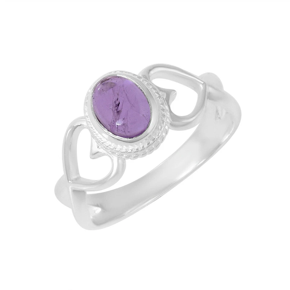 Anello da donna ovale in argento sterling 925 con pietra preziosa ametista... - Immagine 2 di 4