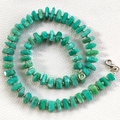 Amazonite 9-10mm Faceted Nugget Beads Gemstone Necklace 16'' Madagascar Origin