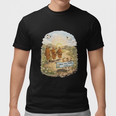 Walk for Peace Aloha T-Shirt Spiritual Monk Art Dog Lover Peaceful Graphic Tee