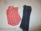 VINTAGE BARBIE DOLL FASHION CLOTHES #967 PICNIC SET BLOUSE & DENIM JEANS