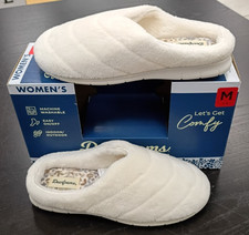 Dearfoams Memory Foam Slipper Indoor Outdoor Easy On White Womens Medium 7-8