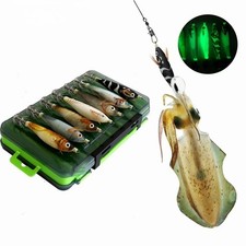 14pcs Fishing Lures Kit Horizontal Squid Jig Bait Luminous Webfoot Octopus Lure