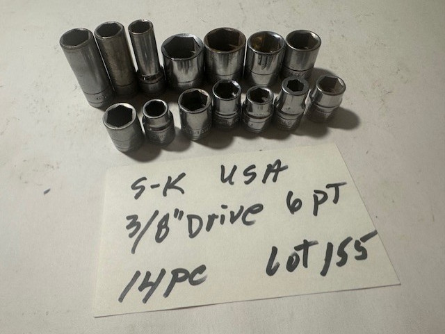 MADE USA - VINTAGE S - K WAYNE LOT OF 14  - 3/8" DRIVE 6 PT METRIC & SAE SOCKETS