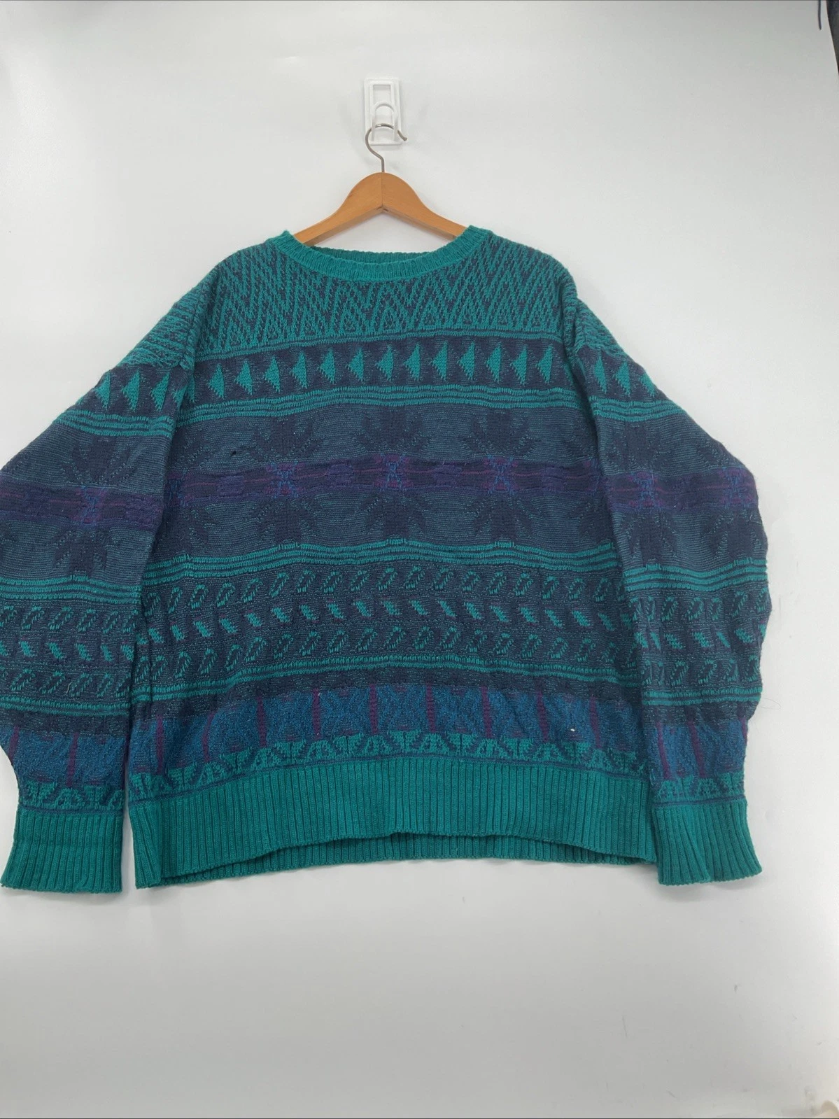 PENDLETON Sweater Mens XLPure Virgin Wool Eclectic Plaid Grandpa Green USA VTG