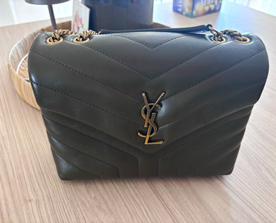Saint Laurent Damen Schultertasche Leder grün khaki Gold Loulou Medium , YSL