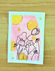 ACEO Art Trading Card Watercolor Original Painting Bubble Floral Line Pen Draw — photo 6
