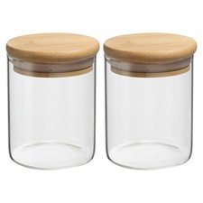 2Pcs 17oz Glass Jar with Airtight Bamboo Lid Glass Kitchen Container 12x8cm