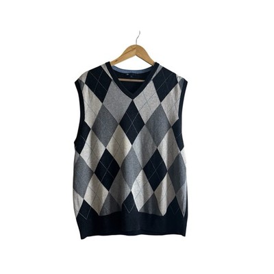 Gap Sweater Vest Men's Size L Argyle Diamond Gray Preppy Academia Old Money