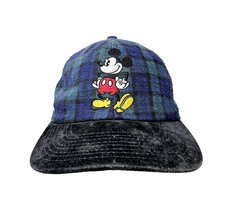 Vintage 90s Disney Mickey Mouse Blue Plaid Adult Snapback Hat RARE USA MADE