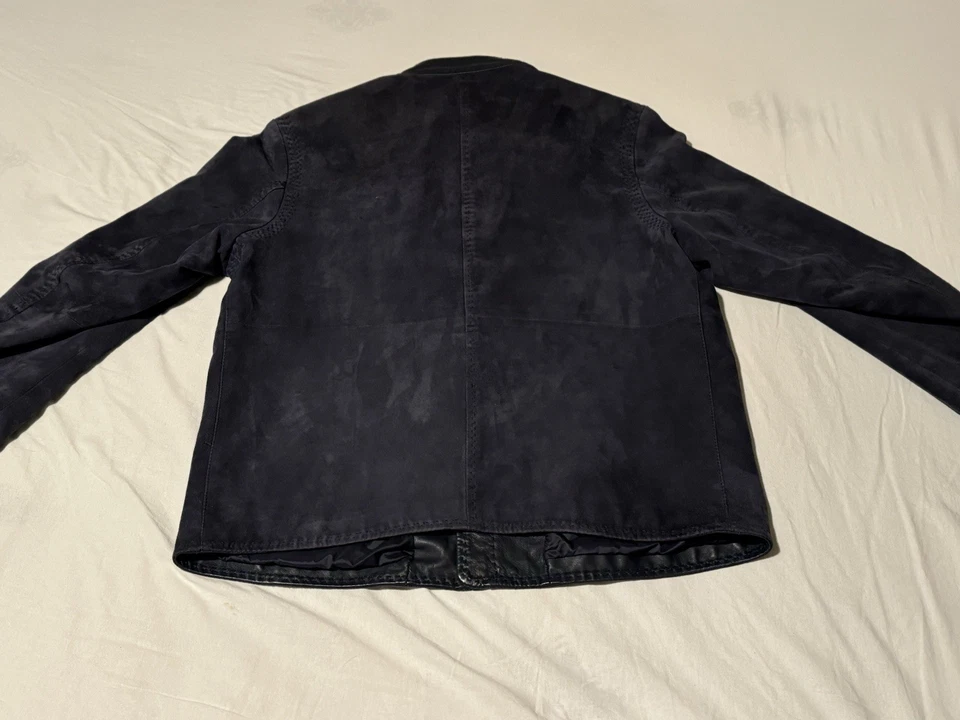 Chaqueta de motocicleta Daniel Cremieux Signature de cuero azul marino premium para hombre talla M. Foto 3 de 4