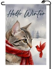 Cat Winter Garden Flag 12x18 Inch Vertical Double Sided Snow Christmas Holiday