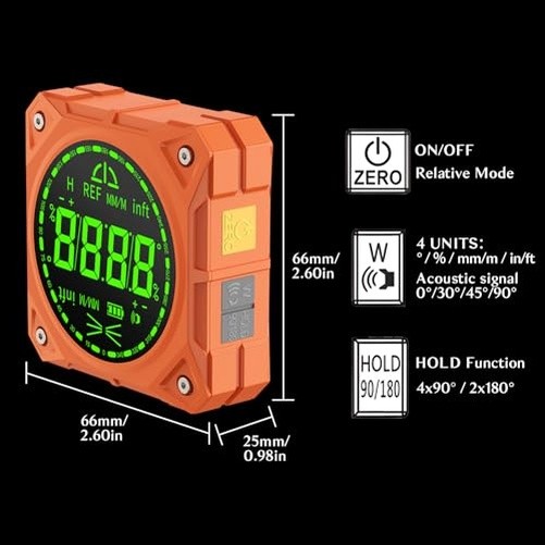 Rechargeable Digital Angle Finder & Gauge with 4-Side Magnetic Base