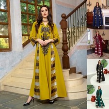 Casual Long Sleeve Embroidery Abaya Muslims Dresses Middle East Gown Jalabiya
