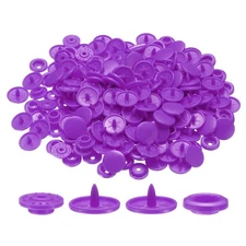 200 Set Plastic Snaps T5 Round Resin No-Sew Button Fasteners Kit, Rose Purple